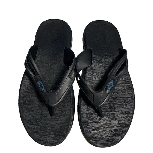 Oakley flip flop Sandals Men 9M Ellipse Shoes Black slip On thong Beach - Picture 1 of 6